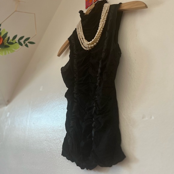 VTG sheer S mesh ruched with satin ribbon high neck clubbing dancing date night - Picture 10 of 12